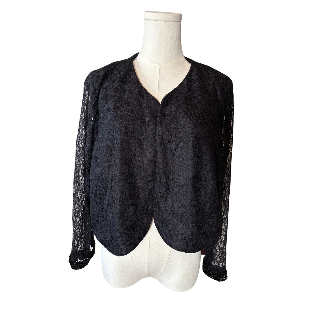 Azazie Paloma Black Lace Beaded Cuff Bolero Jacket Plus Size A22 New Wedding